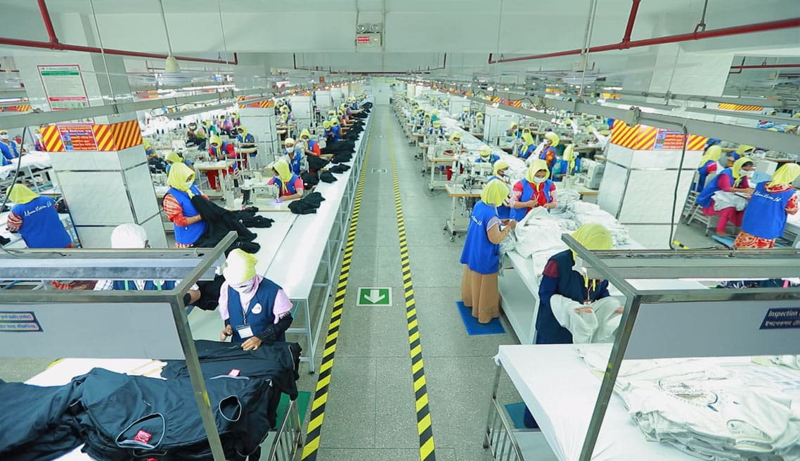 Sewing operators working on production lines